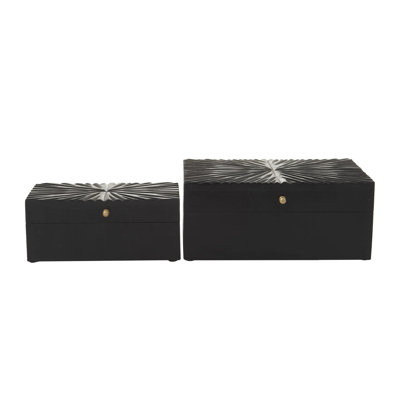 Wood Geometric Decorative Box with Hinged Lid Set