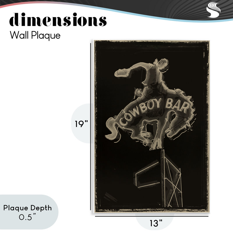 Plaque murale Cowboy Bar sur noir, design par Grotto Studios, H 19 po x l 13 po