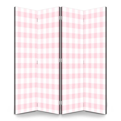 Cloison pliante 4 panneaux à 4 panneaux en toile de vichy rose pastel