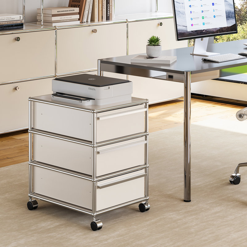 Classeur en acier à 3 tiroirs avec roulettes H 24 po x l 16,3 po x P 20,5 po (1 ensemble), Blanc