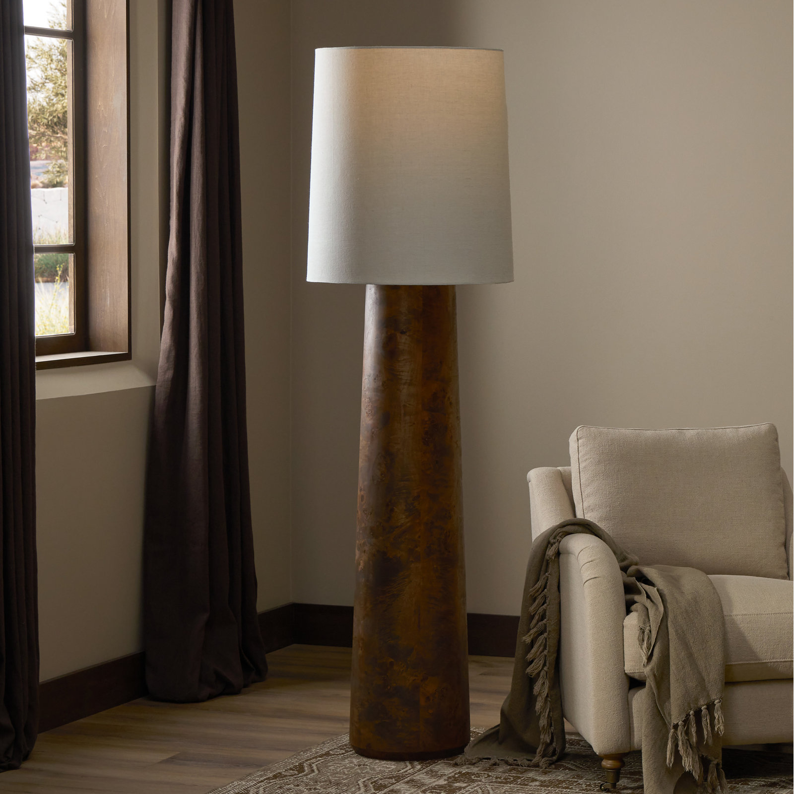 Daxton 69.5'' Floor Lamp, Dark Brown Mappa Burl