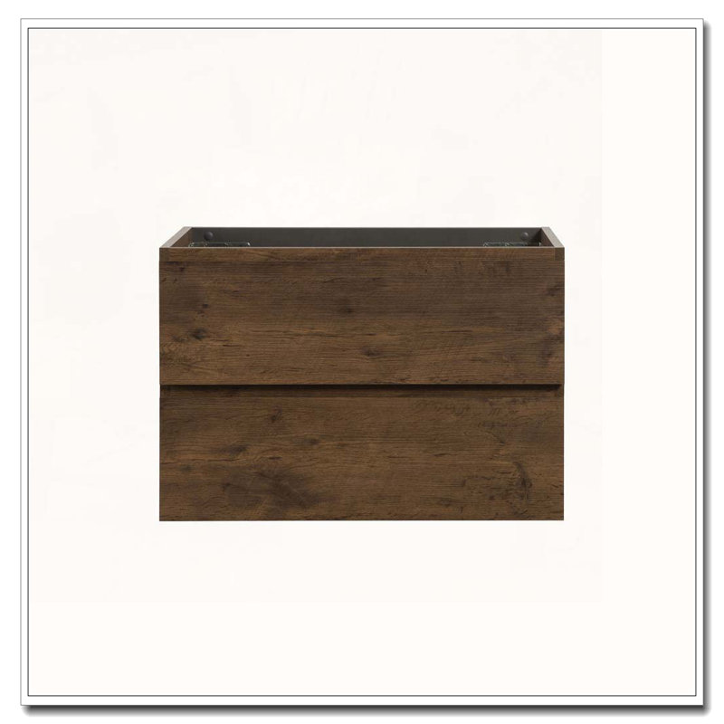 Wall Mount Cabinet With Two Pre Assembled Handle Free Drawers, Walnut