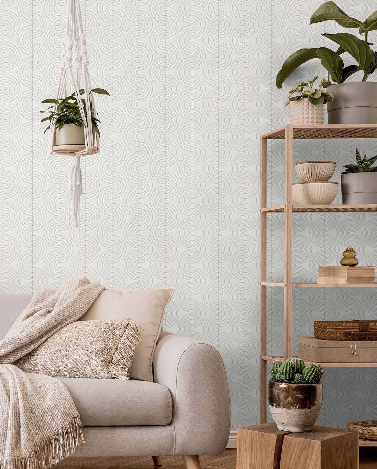 Cecile Mid-Century Peel & Stick Geometric Wallpaper, Beige