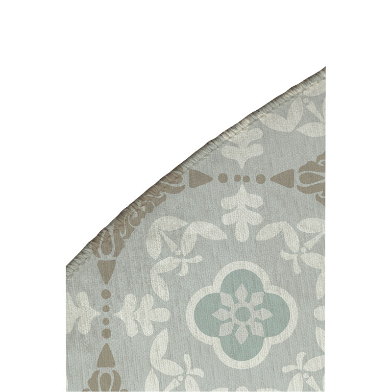Edan Decorative Non-Slip Outdoor Are Rug, Gray, Round 5'