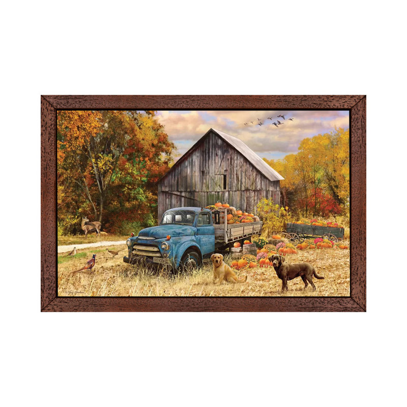 Fall Truck and Barn 1 Piece Wall Art on Canvas, 20.32 cm H x 30.48 cm W, Brown Framed