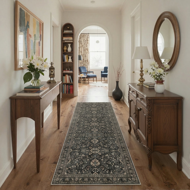 Tapis noir / brun Zephyr, Tapis de couloir 2 pi 6 po x 8 pi
