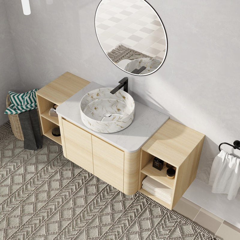 Meuble-lavabo mural simple 54 po avec lavabo en céramique, 54", Blanc / Doré