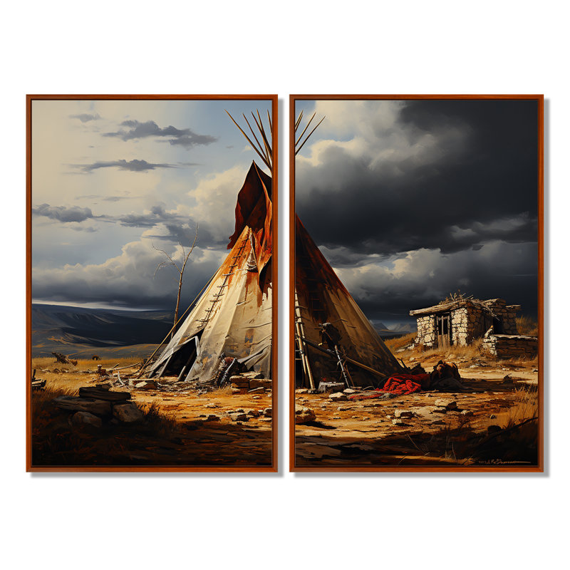Tipi amérindien embrassant la tradition - art mural brun, H 36 po x l 48 po, Impression encadrée flottante, Brun