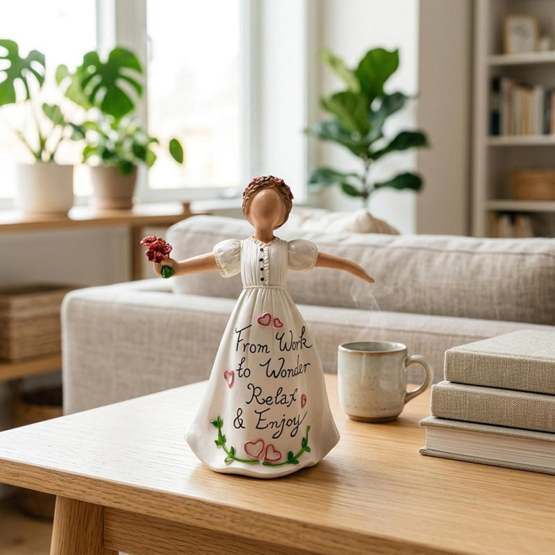 Inspirational Angel Resin Statue with Rose