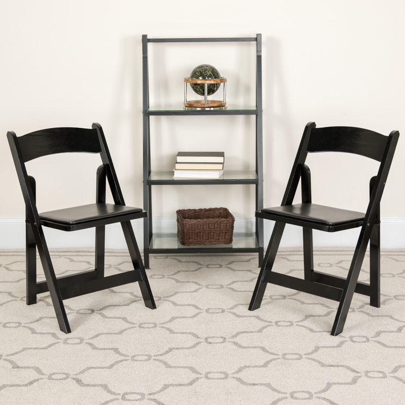 Prompton Wood Folding Chair with Vinyl Padded Seat, Black / Black