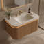 Meuble-lavabo de 76 cm avec lavabo intégré, bord incurvé et tiroir, éclairage à détecteur de mouvement, lavabo intégré en pierre frittée cintré à chaud, préassemblé, couleur bois naturel.-2054644050-2054644052