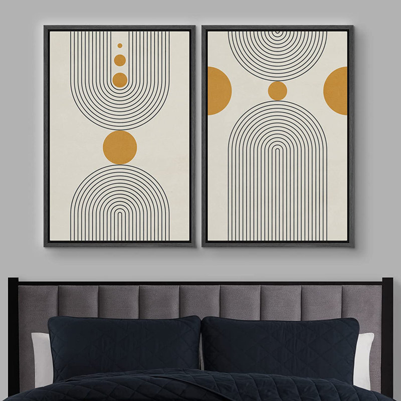 Style Mid-Century moderne Boho IDEA4WALL, reproduction d'art sur toile encadrée à pois jaunes, spirale géométrique, nature sauvage, illustrations, décoration rustique pour le salon, la chambre à coucher.