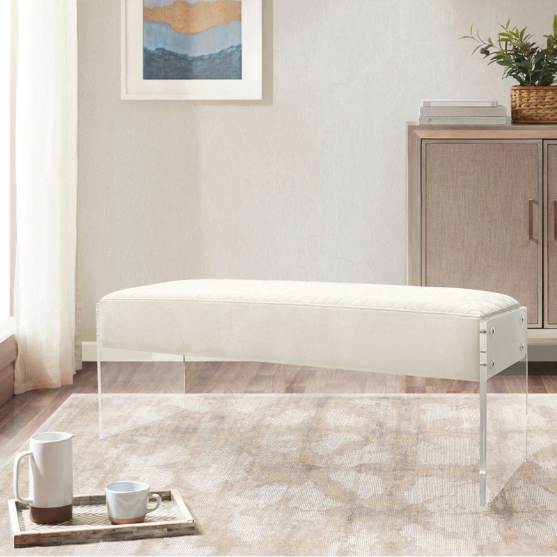 Tribecca Velvet Upholstered Bench, White