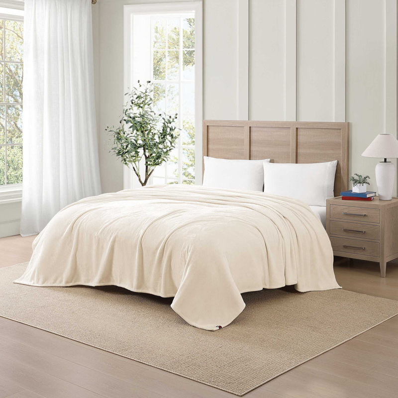 Couverture marine Tommy Hilfiger, Beige, Très grand lit