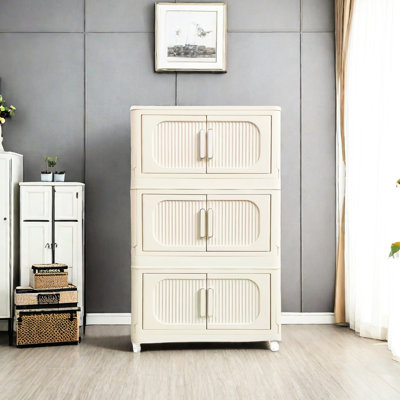 20.18"×11.75"×39.76" Cream White Folding Storage Cabinet With 4 And Magnetic Door - Plastic, , For Various Scenarios Like Living Room, Bedroom, Kitchen Easy Assembly, No Formaldehyde, Odor