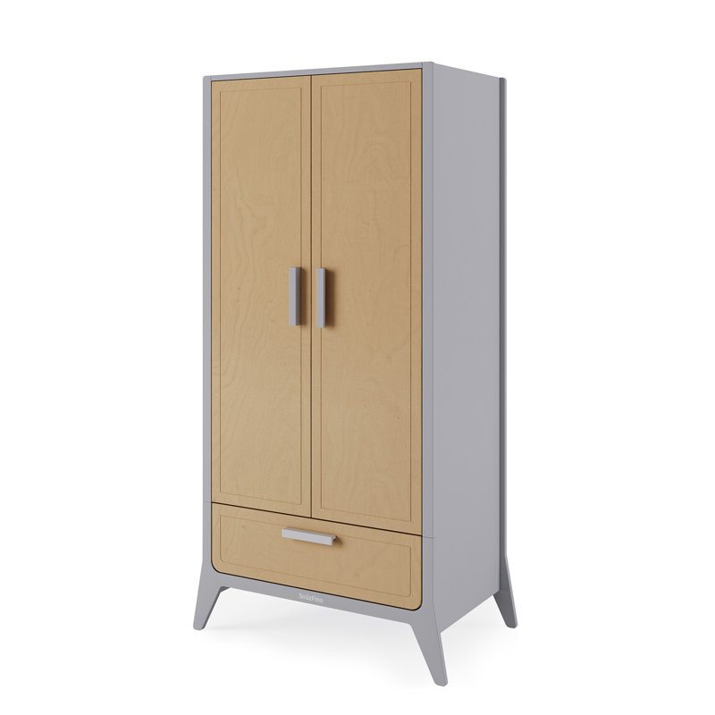 2 Door Wardrobe, Light Grey/Natural