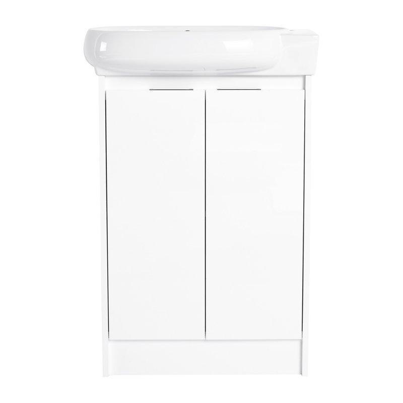 Meuble-lavabo moderne de 58 cm avec lavabo en céramique - Meuble autoportant pratique et luxueux au design élégant.