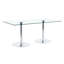 Un plateau de table en verre de 71 x 35,4 pouces et une table de salle à manger circulaire minimaliste moderne avec des pieds en métal argenté électrolytique. Convient aux restaurants et aux salons.