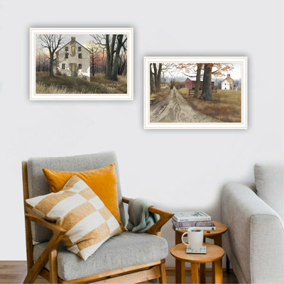 2- Piece Vignette The Old Mill & A Road Home Framed Wall Art For Living Room, Bedroom Wall Art Print For Home Decor