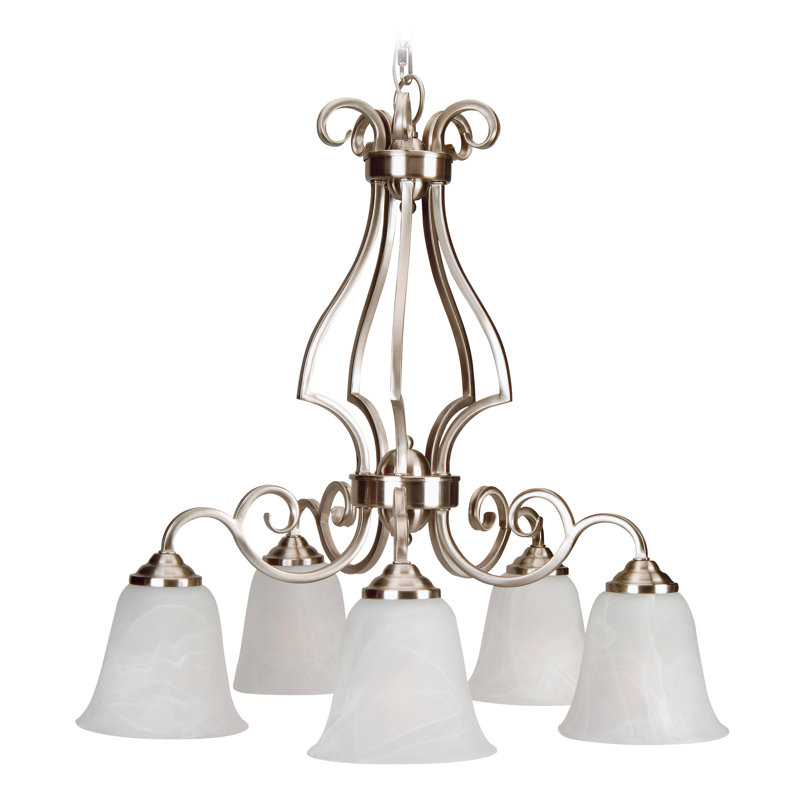 Lustre classique/traditionnel ombré 5 lumières Centreville, Nickel brossé avec verre albâtre