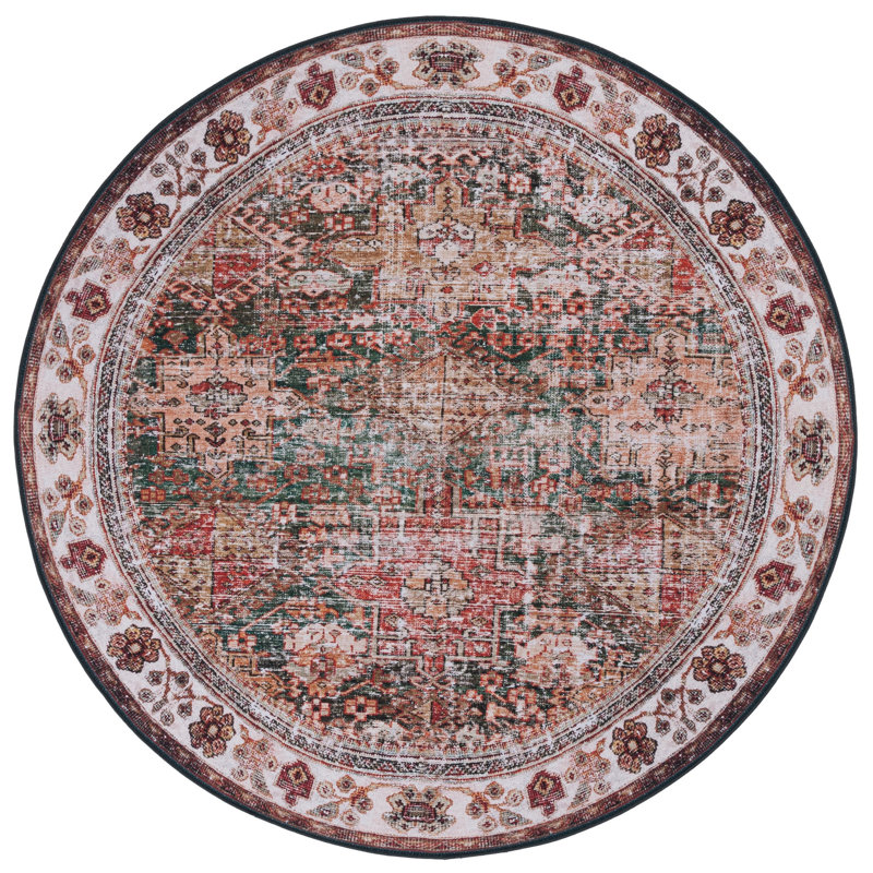 Tapis oriental rouge / vert / jaune / ivoire Pashen, Rond 6 pi