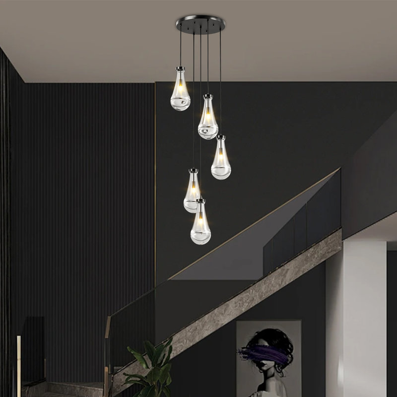 Lustre suspendu grappe moderne en verre 5 lumières, Noir mat