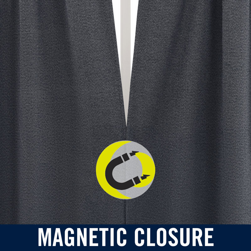 Prescott Herringbone Magnetic Closure 100% Blackout Rod Pocket Curtain Panel, Blue, 74" W x 84" L