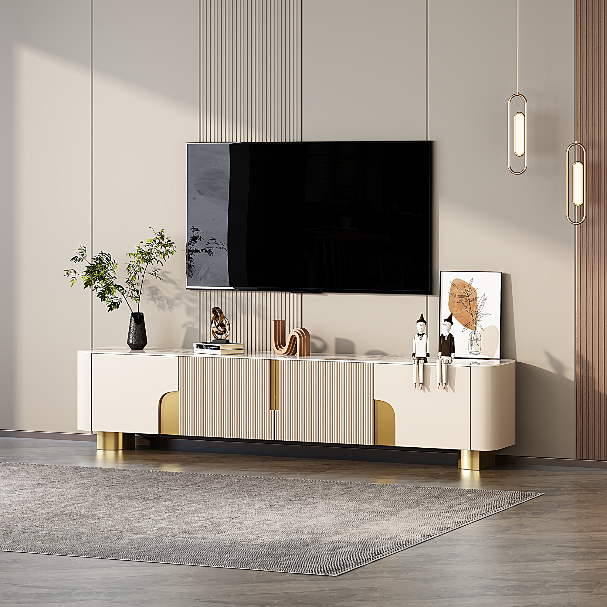 Hokku Designs Melquist 78.7'' Modern Beige Storage TV Stand | Wayfair
