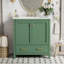 Meuble-lavabo vert 30 po avec lavabo simple, lavabo sous le comptoir, armoire de rangement pour la salle de bain avec 2 portes et un tiroir, fermeture en douceur, rangement multifonctionnel, structure en bois massif