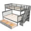 Lit superposé simple à escalier avec tiroir gris. Sécuritaire et fonctionnel pour un dortoir de chambre à coucher. Convient aux adultes. Structure en pin massif. Tiroir de rangement gris facile à assembler. Famille. Polyvalent et simple. Pour-2072563345