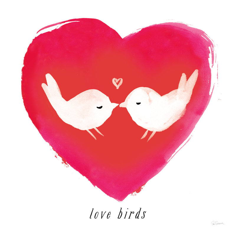 «Love Birds» par Sue Schlabach - Cadre photo unique, art textuel, Non, H 30 po x l 30 po x P 1,25 po, Toile avec cadre doré