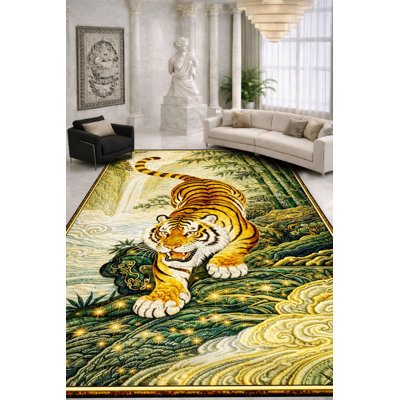 Tapis vert lavable à imprimé tigre Mosso