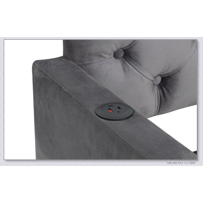 Upholstered Daybed with Trundle and USB Charging Design, Dark Grey