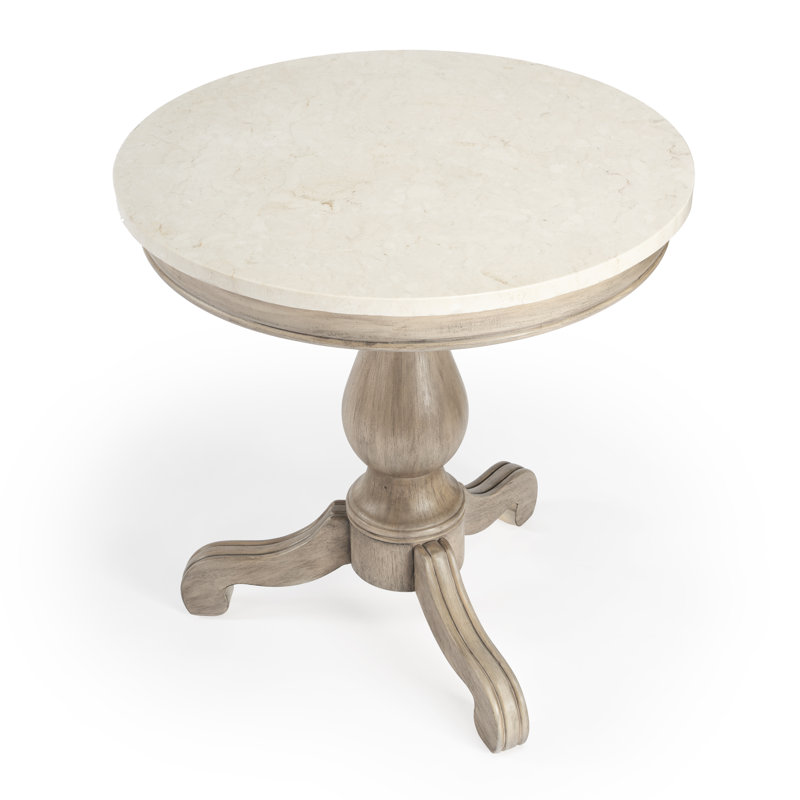 Danielle Marble 24" Pedestal Side Table, Sandalwood Beige