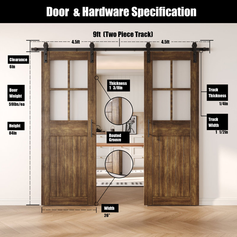 Portes de grange en verre givré non assemblées et finies en noyer foncé double 26 po x 84 po Homquer, 26 po x 84 po