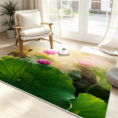 Clear Beautiful Lotus Flower Sunset Zen Landscape Nature Water Bloom Beauty Machine Washable Indoor Area Rug