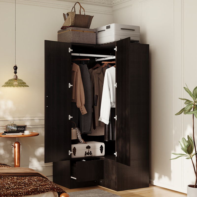 Armoire d'angle 35,4 po avec poteaux suspendus et tiroirs, Noyer
