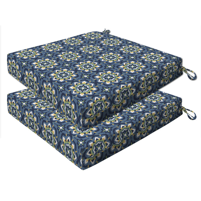 Coussin de siège d'extérieur carré Meridian, Carreau de Séville azur, H 4 po x l 20 po x P 20 po