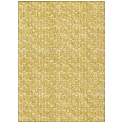 3' X 5' Gold Geometric Washable Non Skid Indoor Outdoor Area Rug