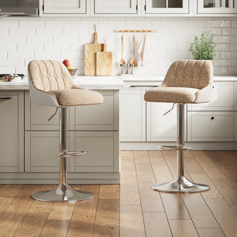 Upgraded Adjustable Swivel Bar Stools  -  Faux Leather & Fabric Upholstered Counter Height Stools with Chrome Base for Kitchen Island, Bar