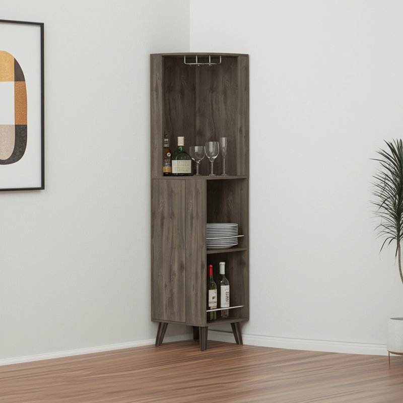 Armoire de bar 73 po en bois brun foncé avec tiroir