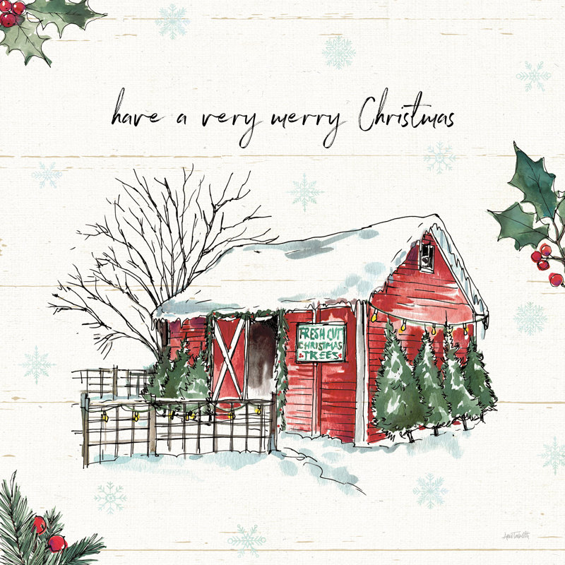 Holiday on the Farm IV Merry Christmas 1 Piece Wrapped Canvas Painting, 30cm H x 30cm W