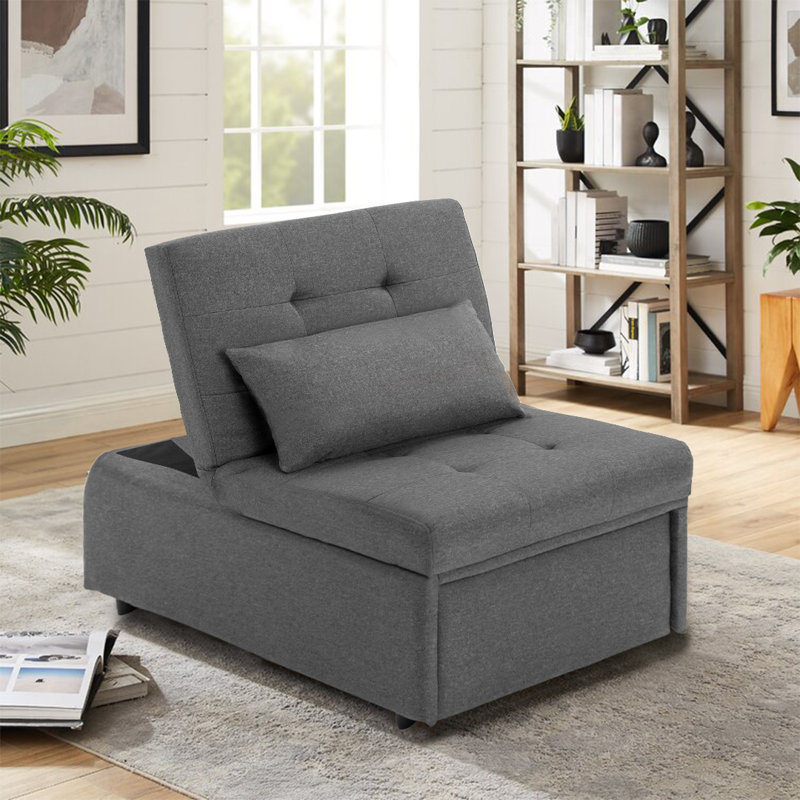 Convertible Accent Chairs, Gray Linen Blend