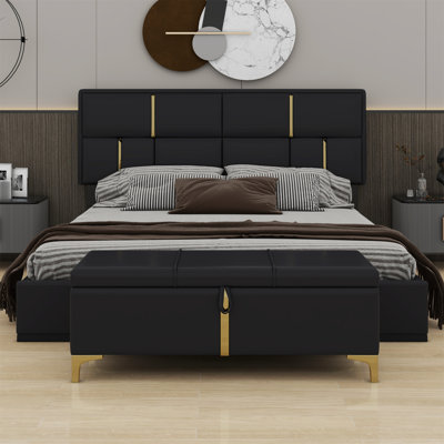 Upholstered Platform Bed With Hydraulic Storage System,Storage Ottoman With Metal Legs -  Everly Quinn, 5CA6B5F1E52A4754B9FC9EA576D86376