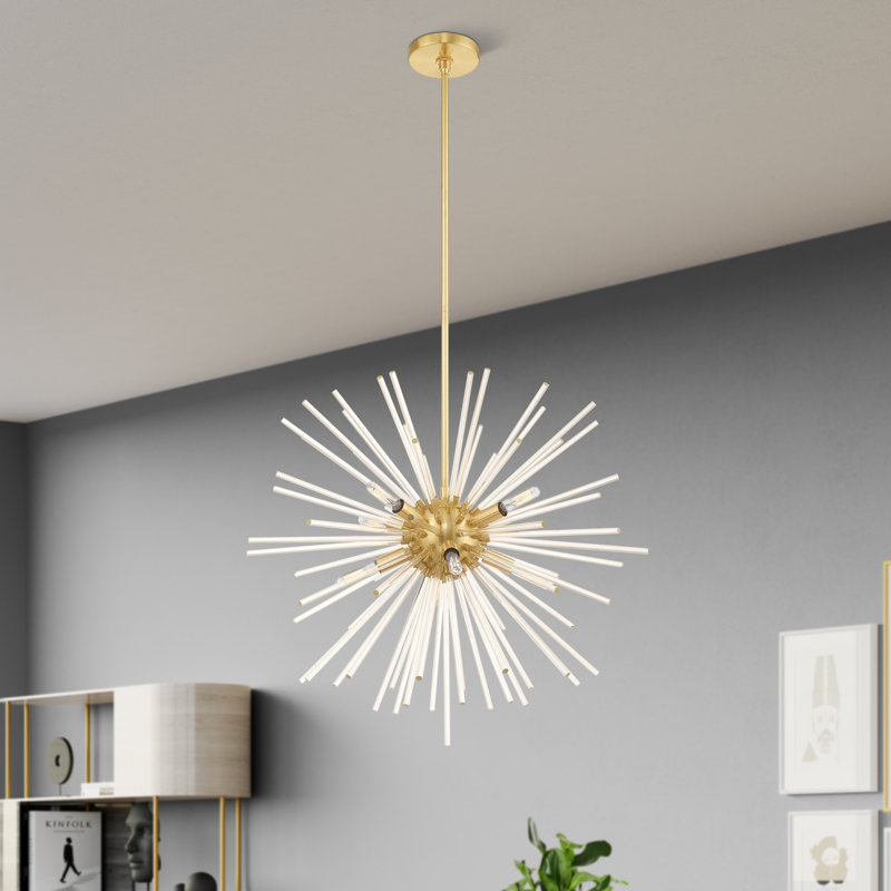Lustre sphérique spoutnik à 8 lumières Ryzen, Laiton satiné, H 25,75 po x l 25,75 po x P 25,75 po