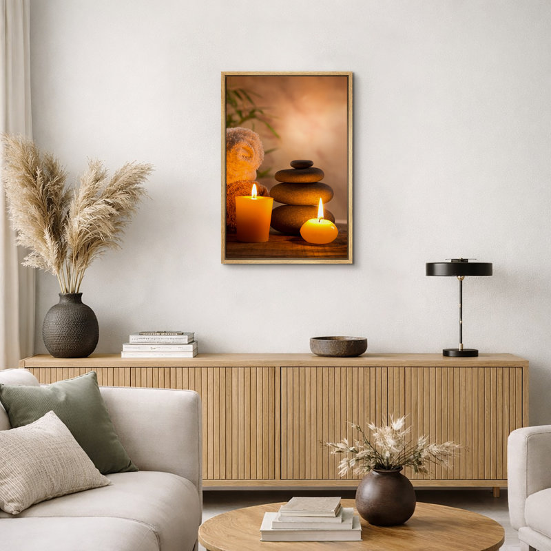 «Zen Stones Massage Spa with Warm Burning Candle», impression verticale sur toile, art mural, H 36 po x l 24 po