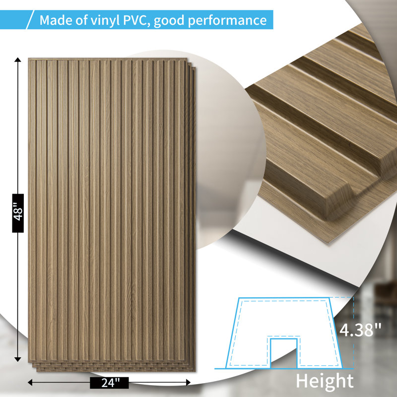 48 po x 24 po carreaux de plafond en PVC, panneaux muraux 3D à lattes, couvre 96 pieds carrés (Ensemble de 12), Noyer