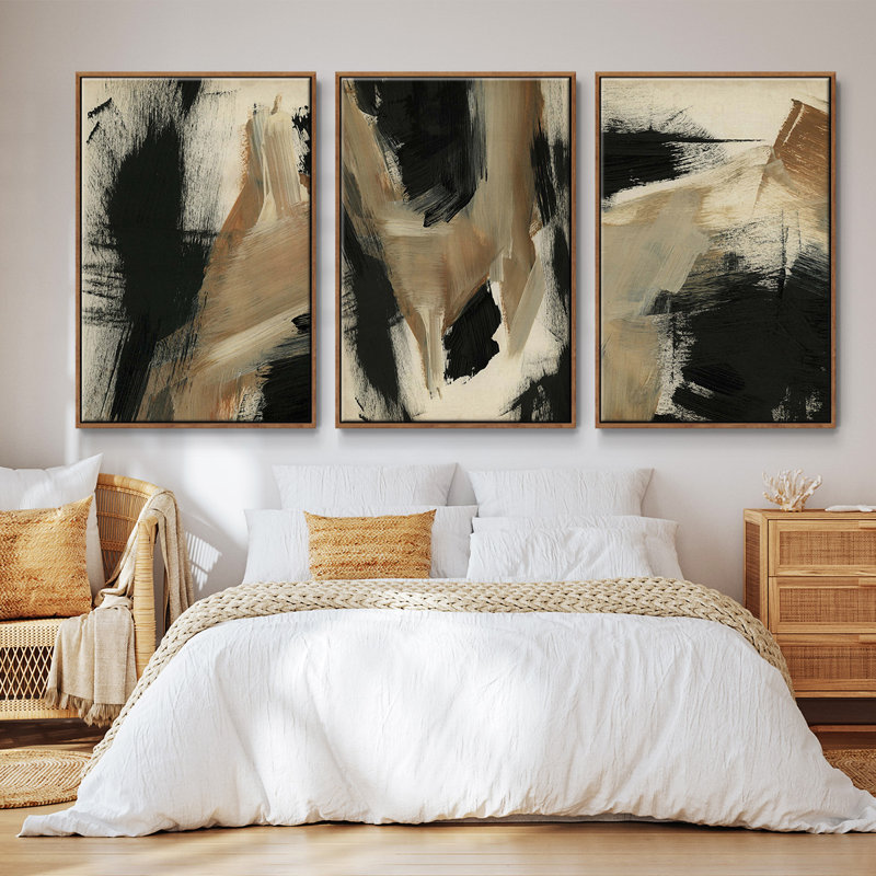 Baked Paintstrokes I - Ensemble de 3 reproductions de cadres photo sur toile, H 36 po x l 72 po, Noyer