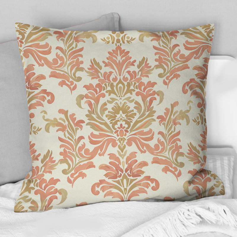 Coussin Corail Pink Damask Charm II - Transitional, H 16 po x l 16 po