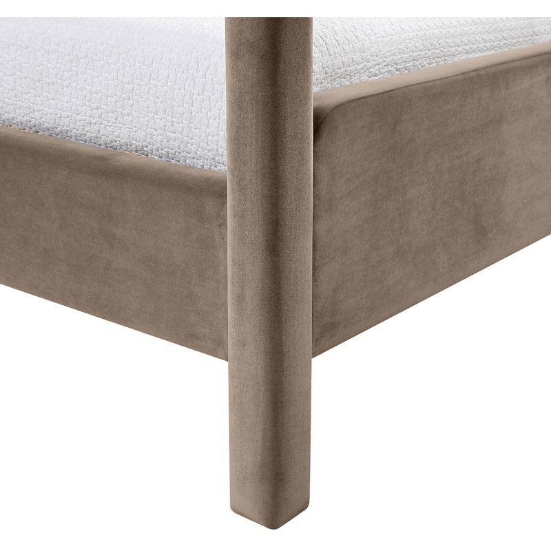 Lit tapissier Salina, Velours taupe, Simple